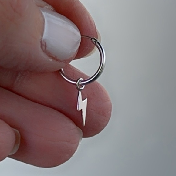 Rhodium Huggie Lightning Bolt Hoops - Picture 4 of 9